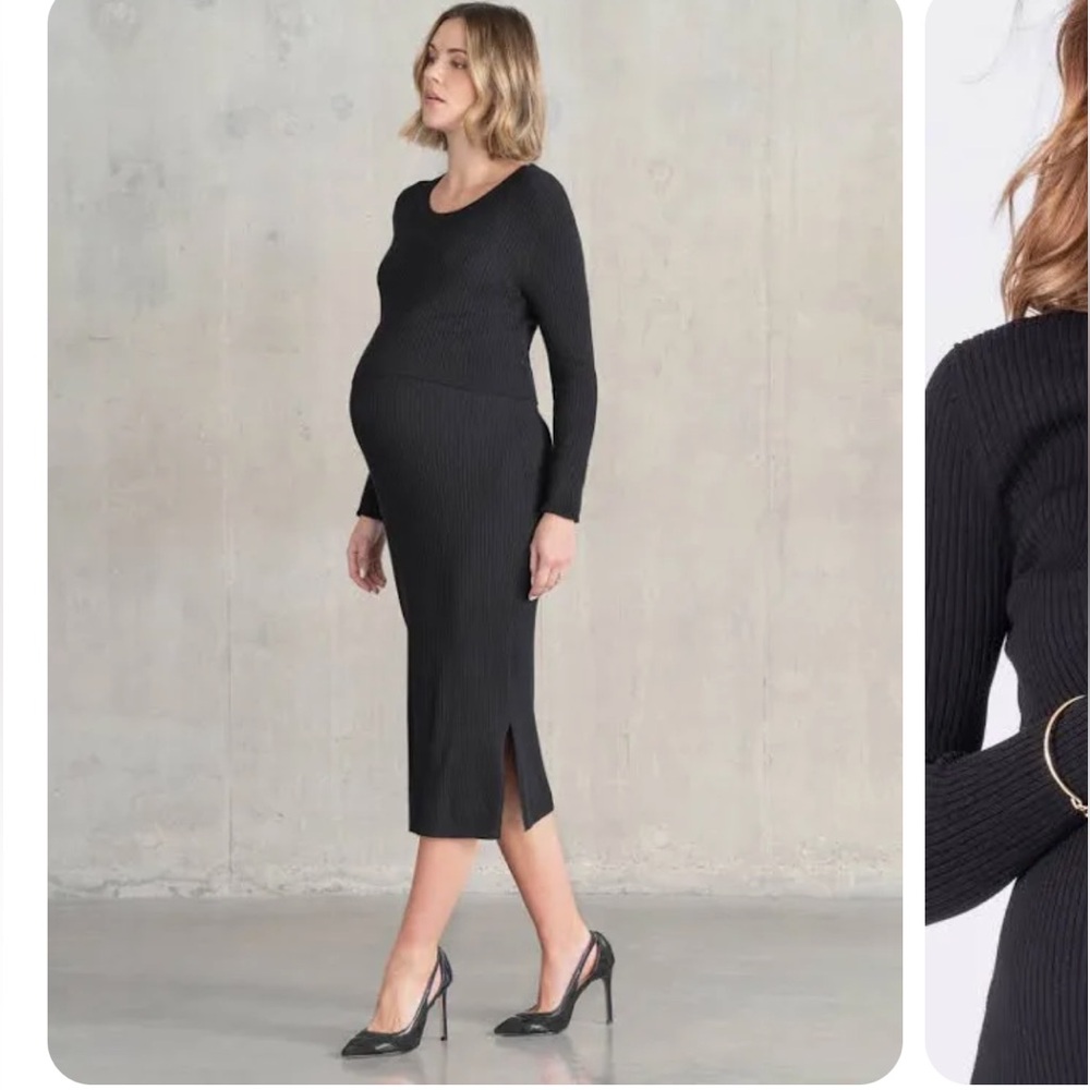 Seraphine Ribbed AMAYA Layered Knitted Maternity & Nursing Dress